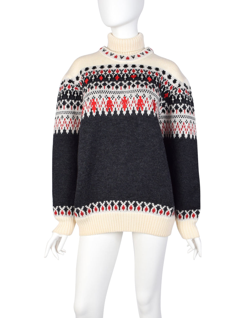 Moschino Vintage AW 1991 Incredible Men's Card Suits People Novelty Fair Isle Sweater