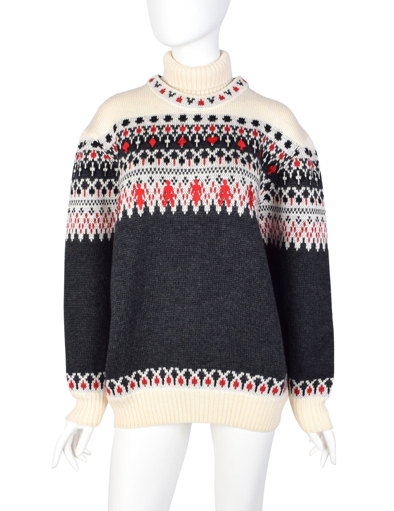 Moschino Vintage AW 1991 Incredible Men's Card Suits People Novelty Fair Isle Sweater