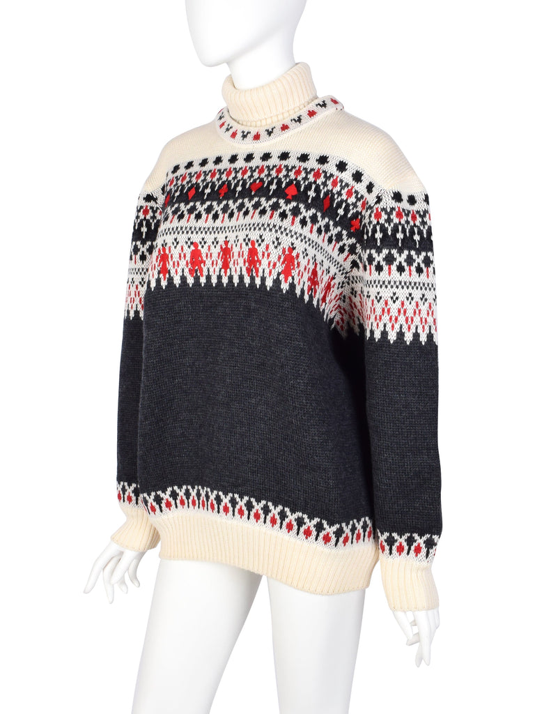 Moschino Vintage AW 1991 Incredible Men's Card Suits People Novelty Fair Isle Sweater