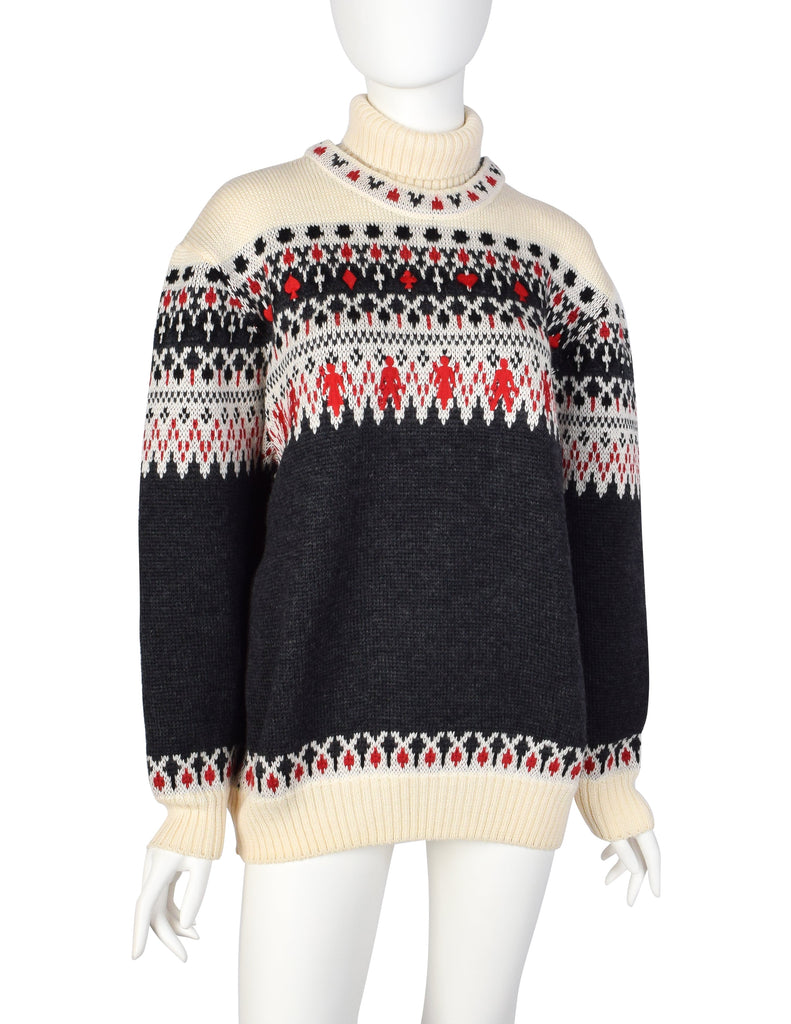 Moschino Vintage AW 1991 Incredible Men's Card Suits People Novelty Fair Isle Sweater
