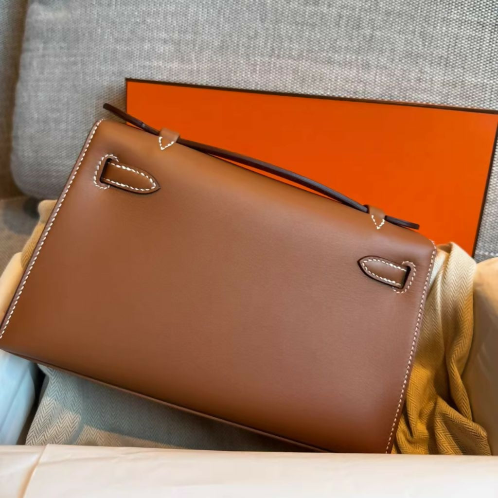 Hermès Mini Kelly Pochette Gold Brown Swift Leather PalladiumHardware