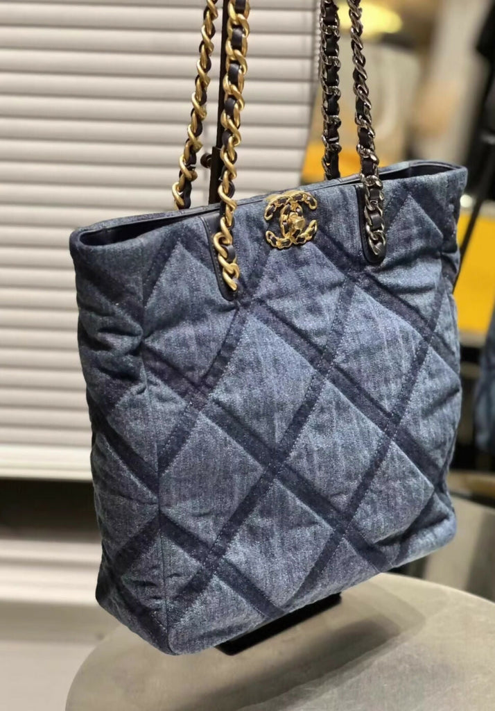 Chanel 23c denim quilted tote bag
