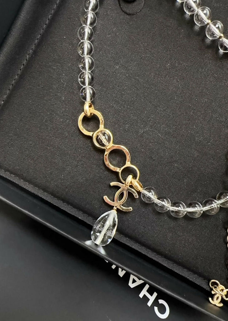 Chanel 24S coco letter double cc transparent pearl necklace