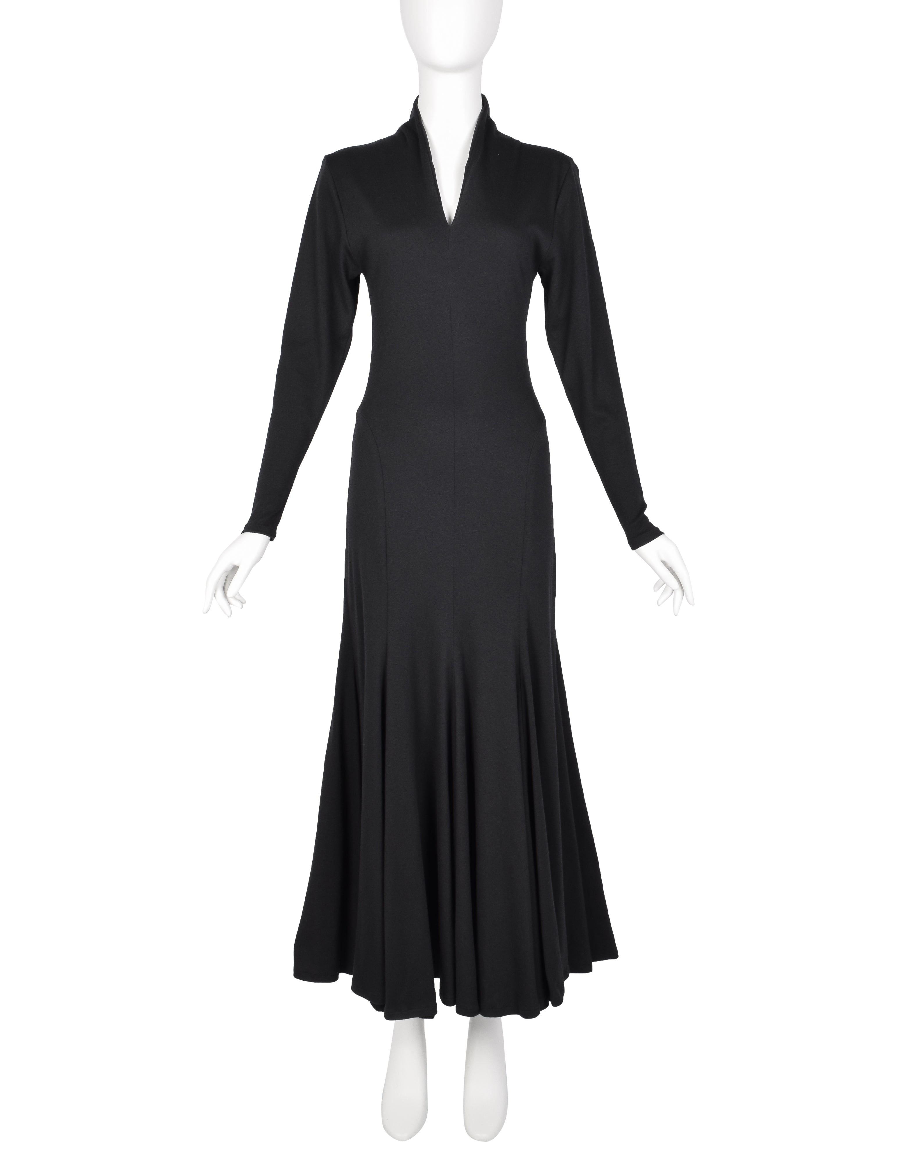 Norma Kamali Vintage 1980s Black Jersey Mermaid Flare Dress