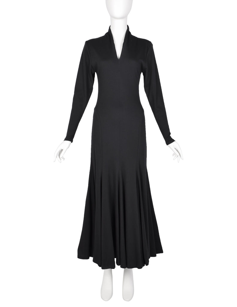 Norma Kamali Vintage 1980s Black Jersey Mermaid Flare Dress