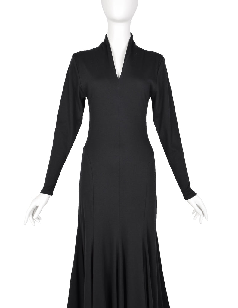Norma Kamali Vintage 1980s Black Jersey Mermaid Flare Dress