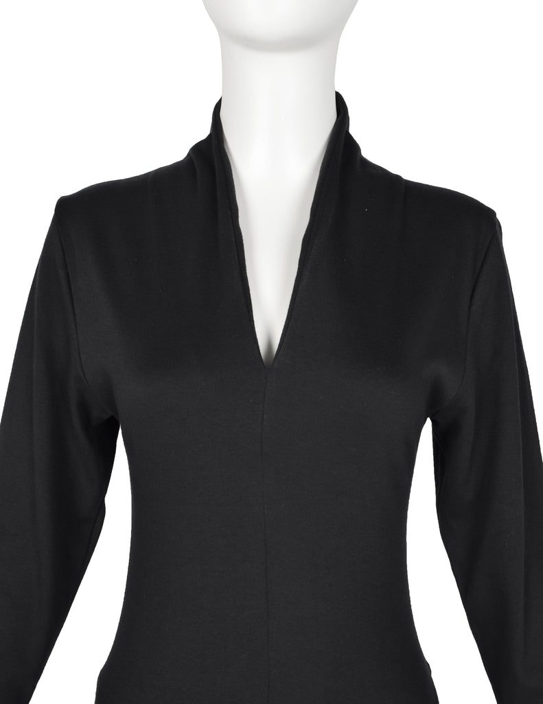Norma Kamali Vintage 1980s Black Jersey Mermaid Flare Dress