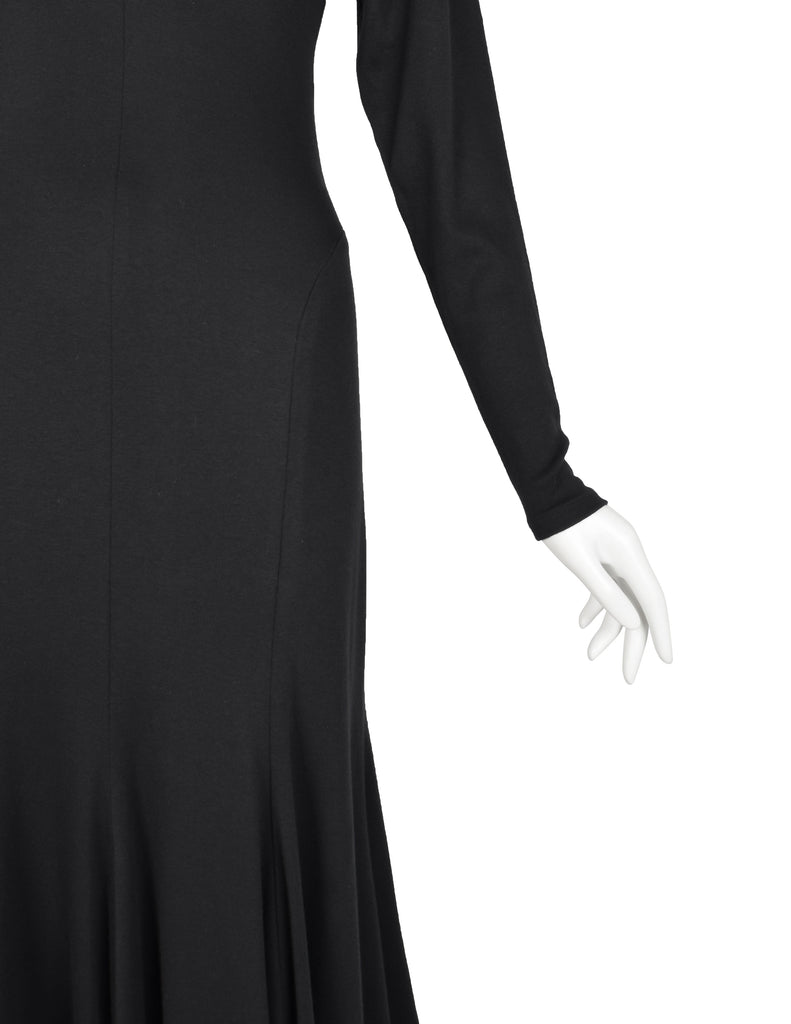 Norma Kamali Vintage 1980s Black Jersey Mermaid Flare Dress