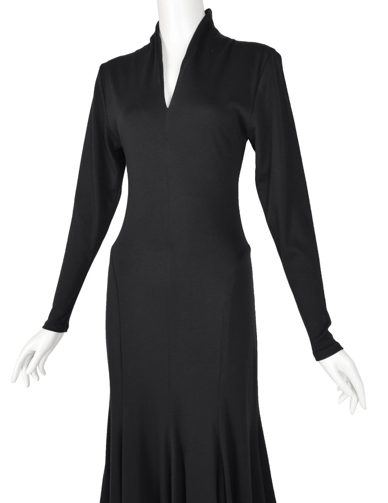 Norma Kamali Vintage 1980s Black Jersey Mermaid Flare Dress