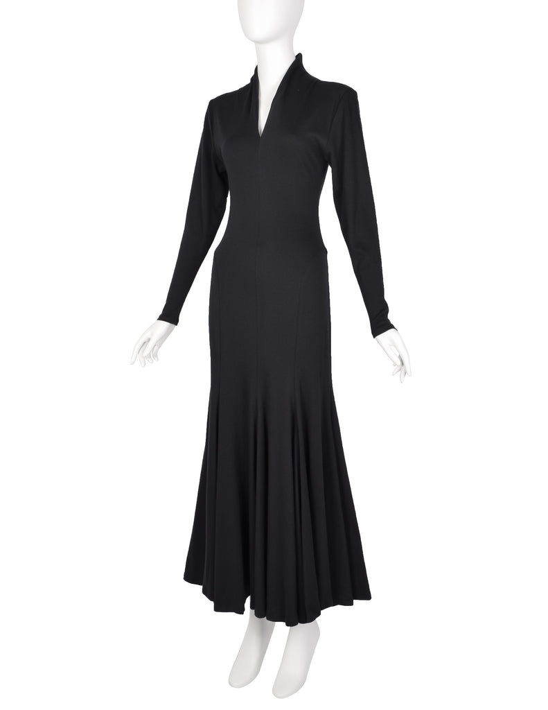 Norma Kamali Vintage 1980s Black Jersey Mermaid Flare Dress