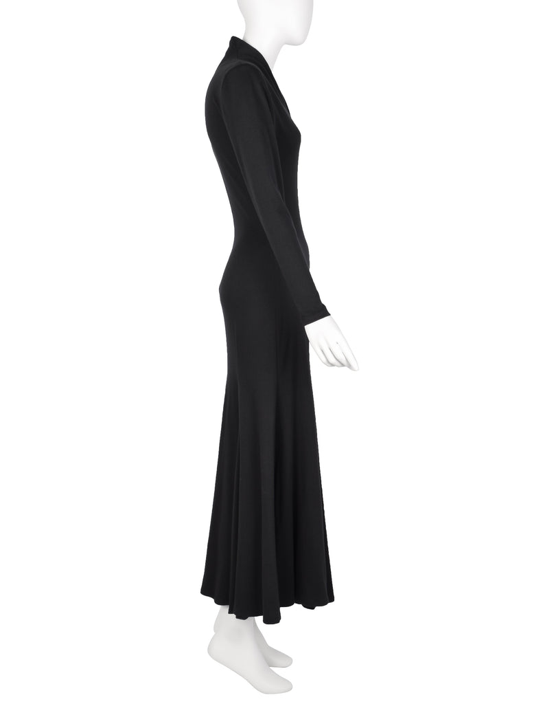 Norma Kamali Vintage 1980s Black Jersey Mermaid Flare Dress