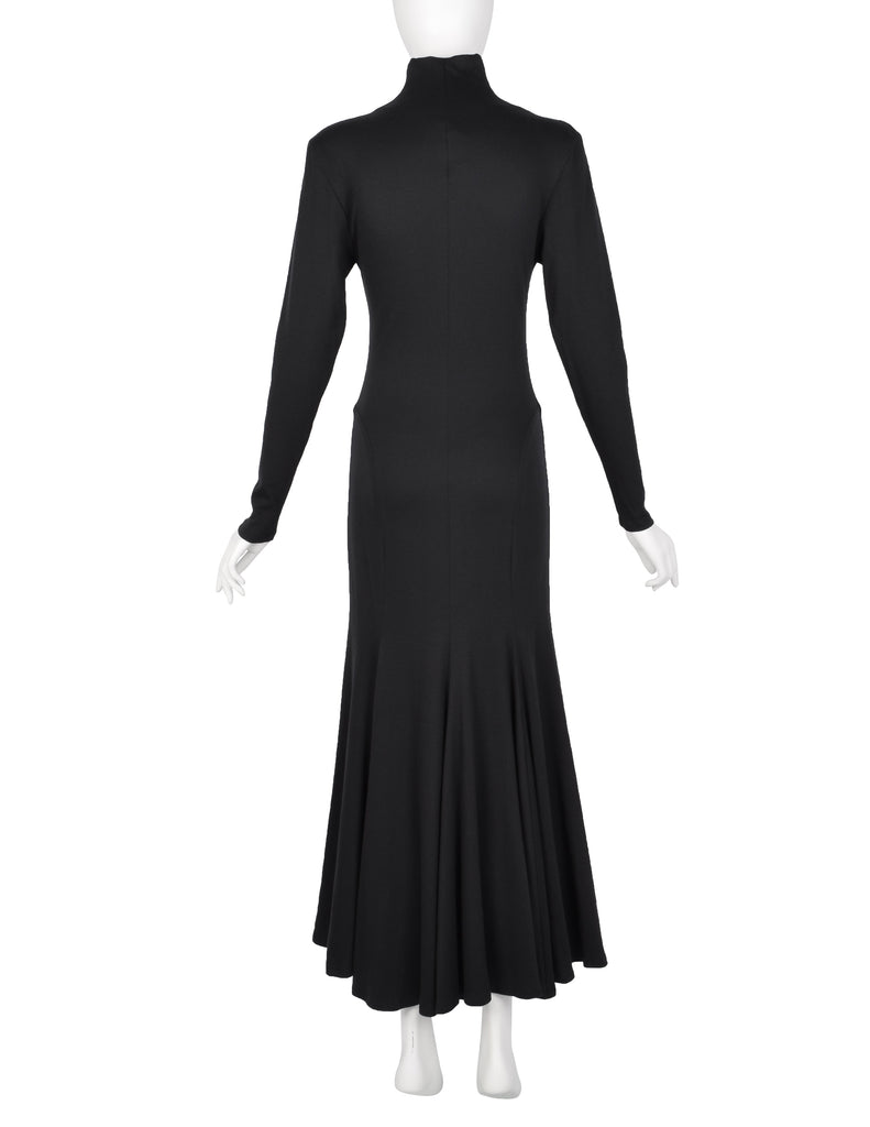 Norma Kamali Vintage 1980s Black Jersey Mermaid Flare Dress