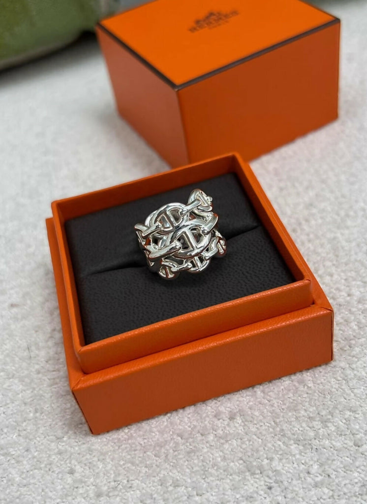 HERMES Sterling Silver Chain D'Ancre Enchained GM Ring Size 52