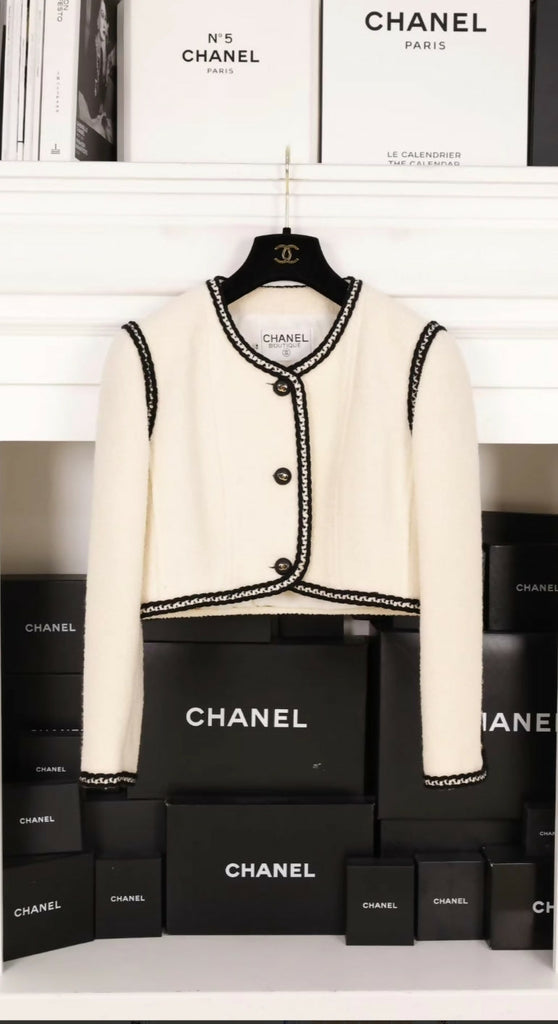 Chanel 1993 écru & black cropped jacket and top set
