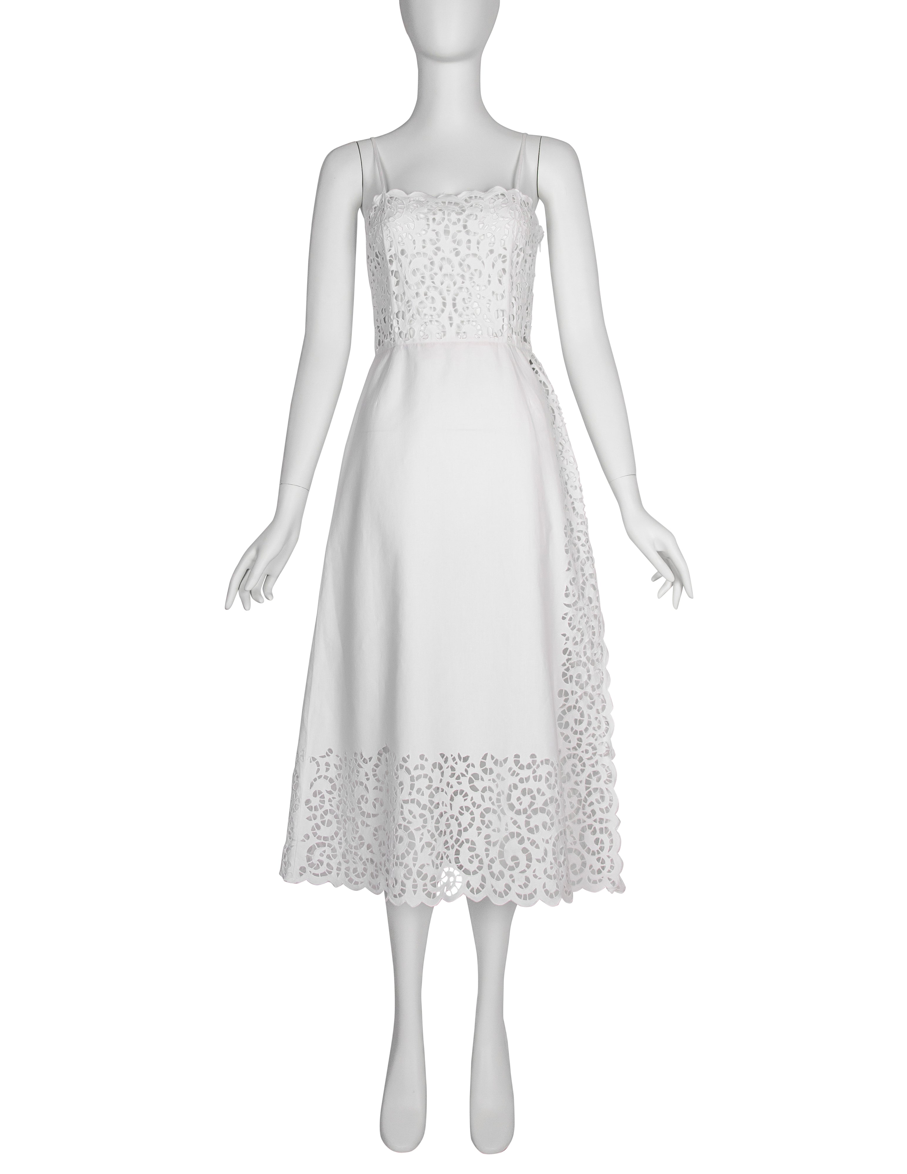 Oscar de la Renta Vintage 1980s White Sangallo Embroidered Dress