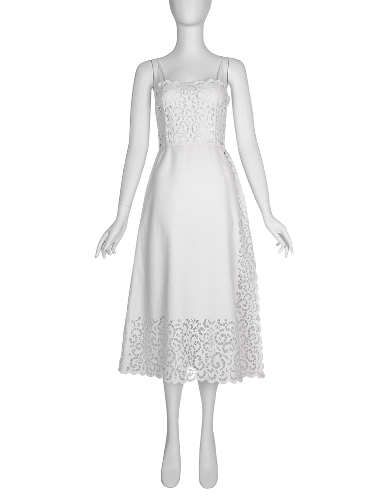 Oscar de la Renta Vintage 1980s White Sangallo Embroidered Dress