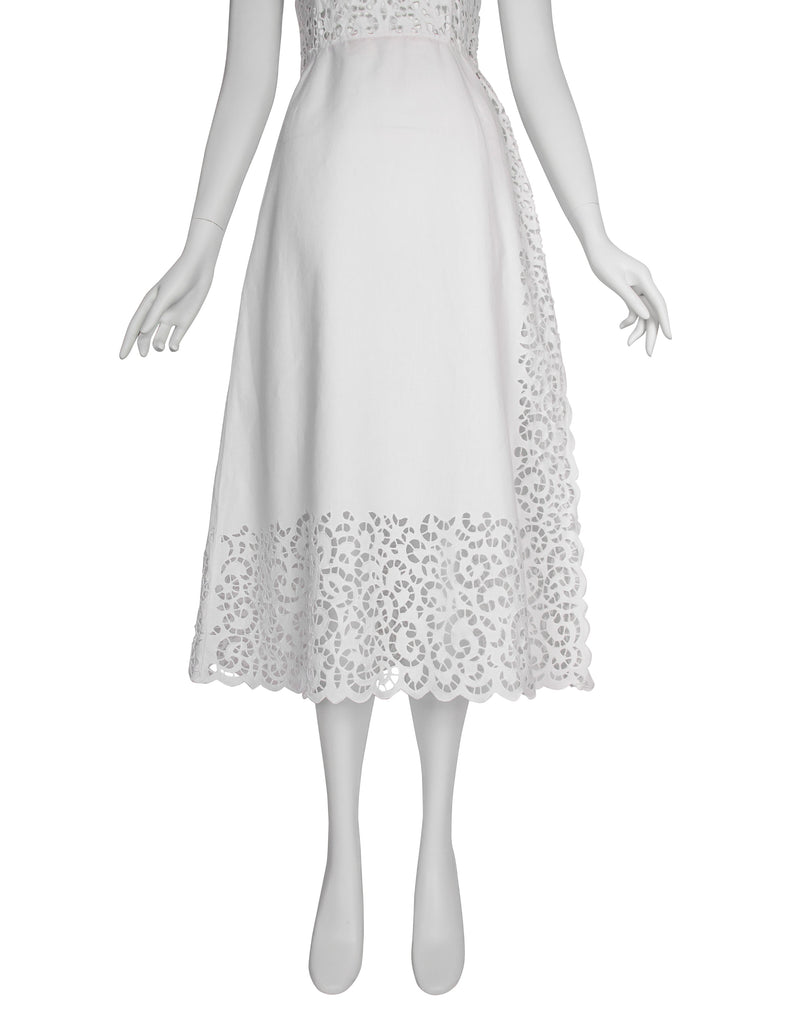 Oscar de la Renta Vintage 1980s White Sangallo Embroidered Dress