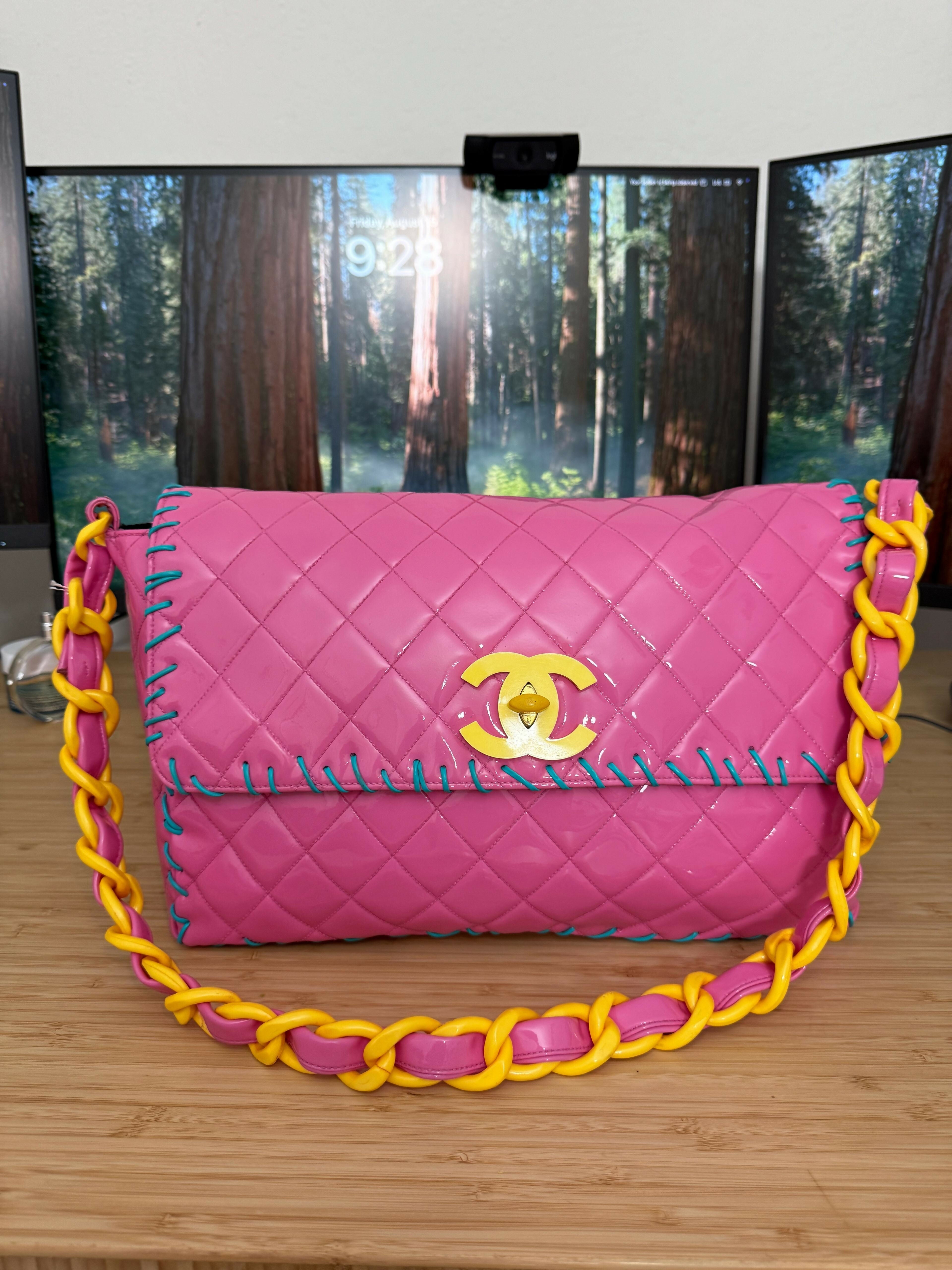 Chanel 1994 Vintage Pink Vinyl Jumbo Flap Bag