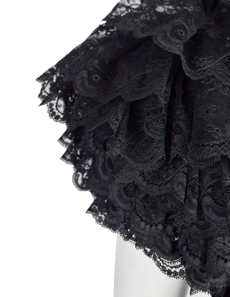 Oscar de la Renta Vintage Incredible Black Velvet Layered Lace Statement Sleeve Top