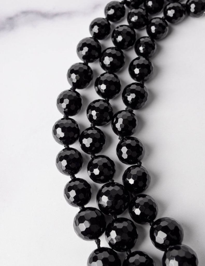 Patricia von Musulin Vintage Graduated Faceted Black Onyx and Sterling Silver Multistrand Necklace