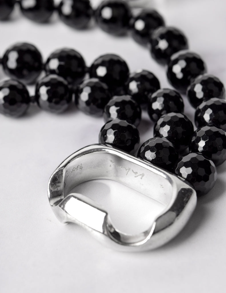 Patricia von Musulin Vintage Graduated Faceted Black Onyx and Sterling Silver Multistrand Necklace