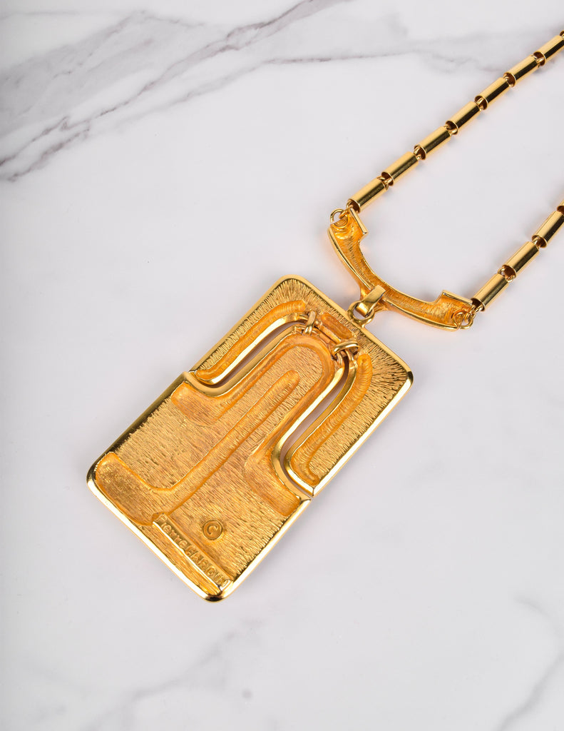 Pierre Cardin Vintage 1970s Golden and Silver Enamel Large Modernist Pendant Necklace