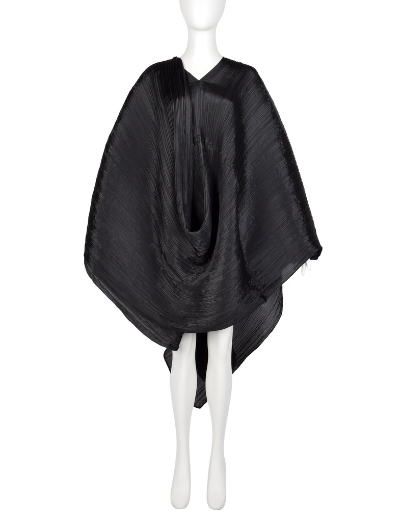 Pleats Please by Issey Miyake Black Madame T Wrap Cape Tunic Caftan Dress