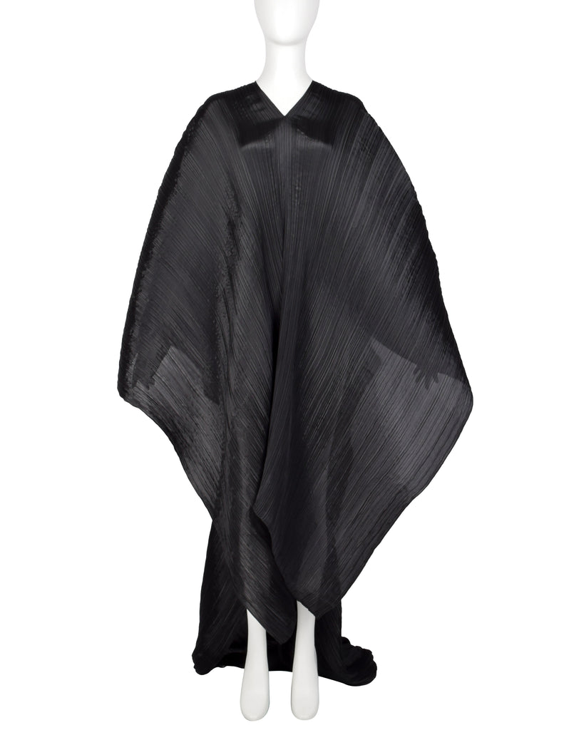 Pleats Please by Issey Miyake Black Madame T Wrap Cape Tunic Caftan Dress