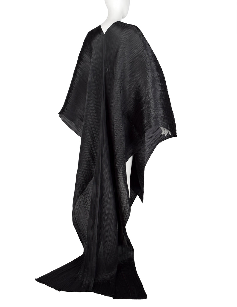 Pleats Please by Issey Miyake Black Madame T Wrap Cape Tunic Caftan Dress