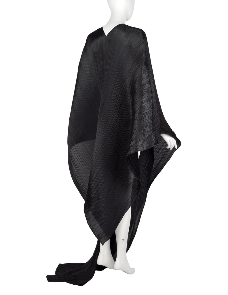 Pleats Please by Issey Miyake Black Madame T Wrap Cape Tunic Caftan Dress