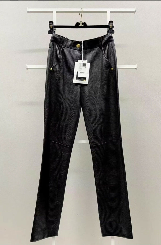 Chanel 19A Egyptian series lizard pattern leather trousers