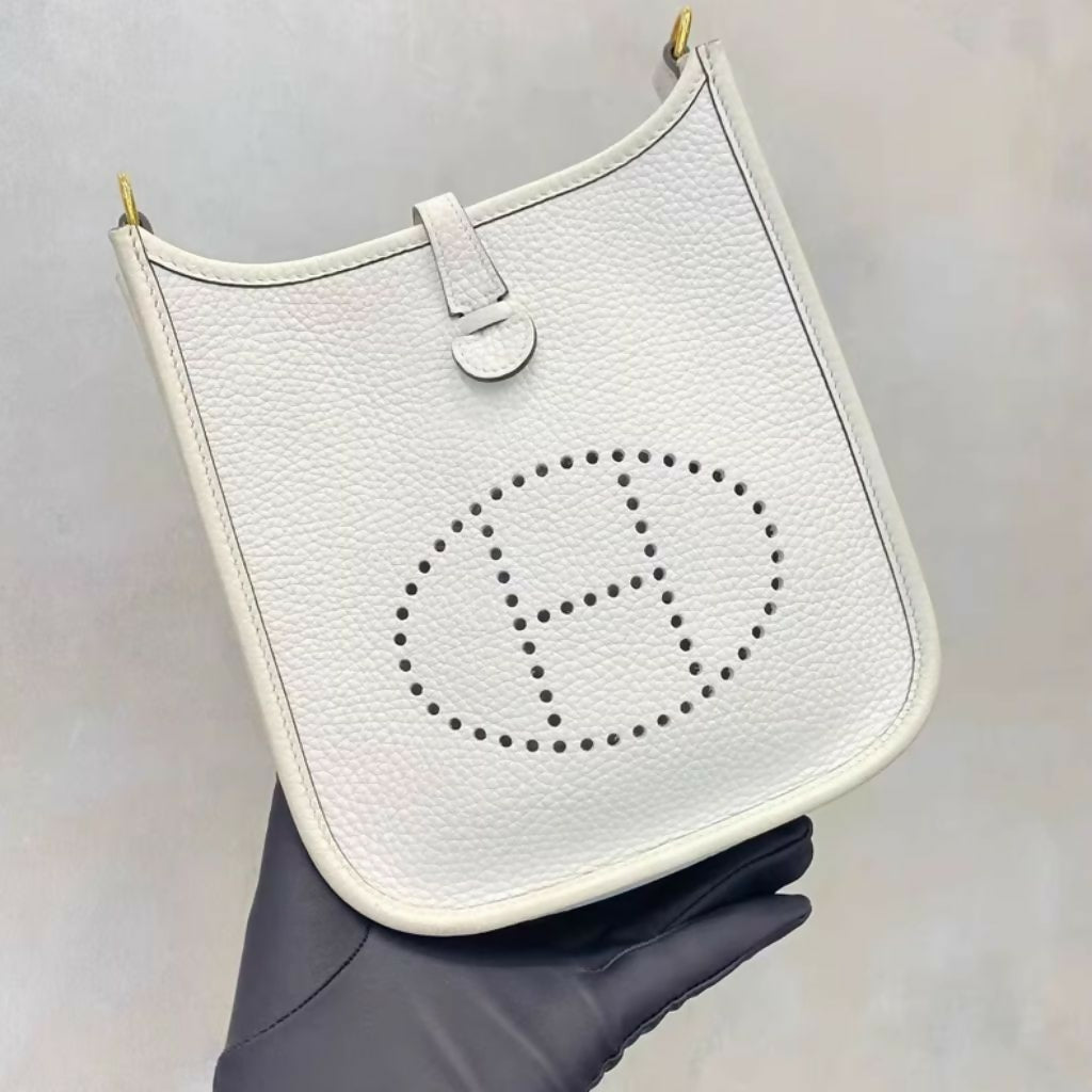 Hermès Mini Evelyne White Leather with Gold Hardware