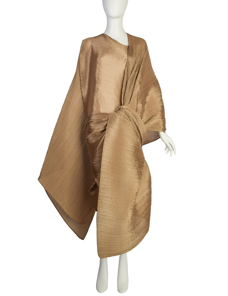 Pleats Please by Issey Miyake Black Madame T Wrap Cape Tunic Caftan Dress