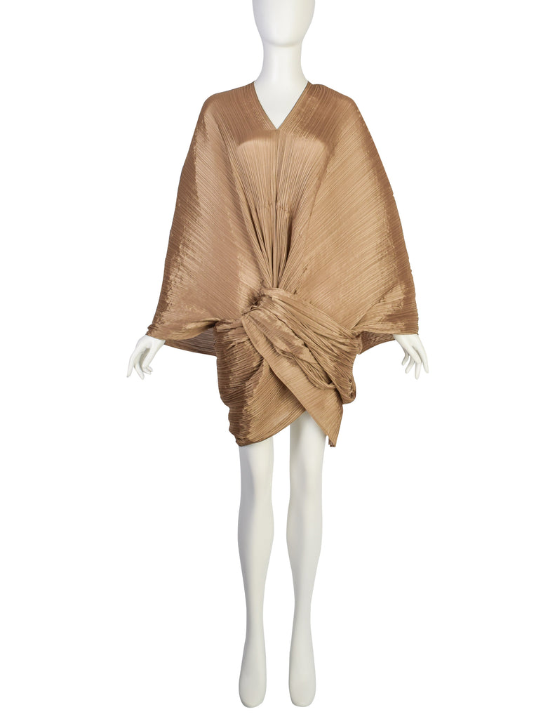 Pleats Please by Issey Miyake Black Madame T Wrap Cape Tunic Caftan Dress