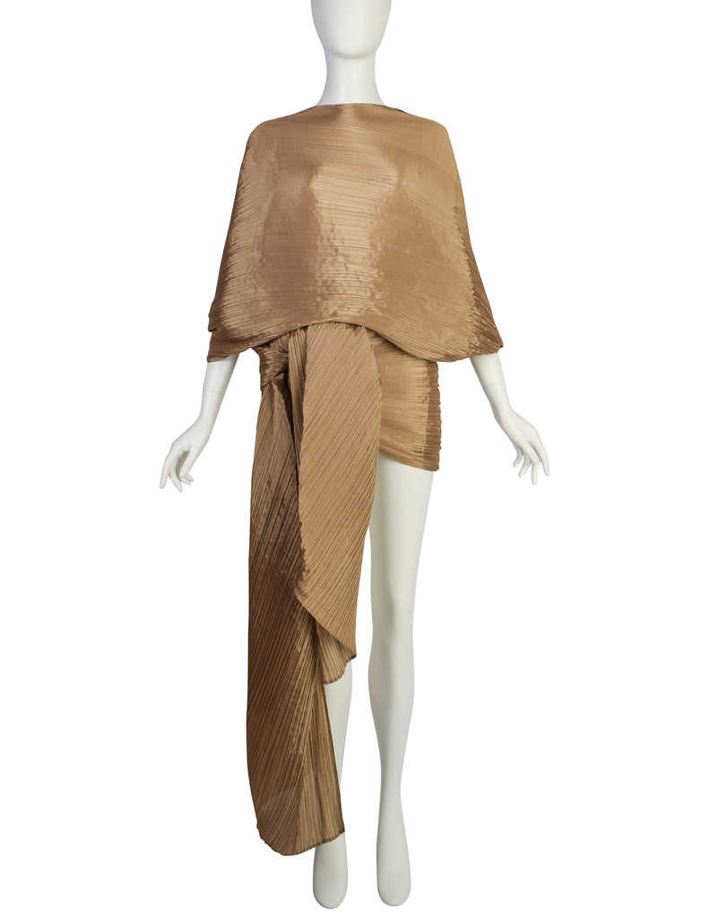Pleats Please by Issey Miyake Black Madame T Wrap Cape Tunic Caftan Dress