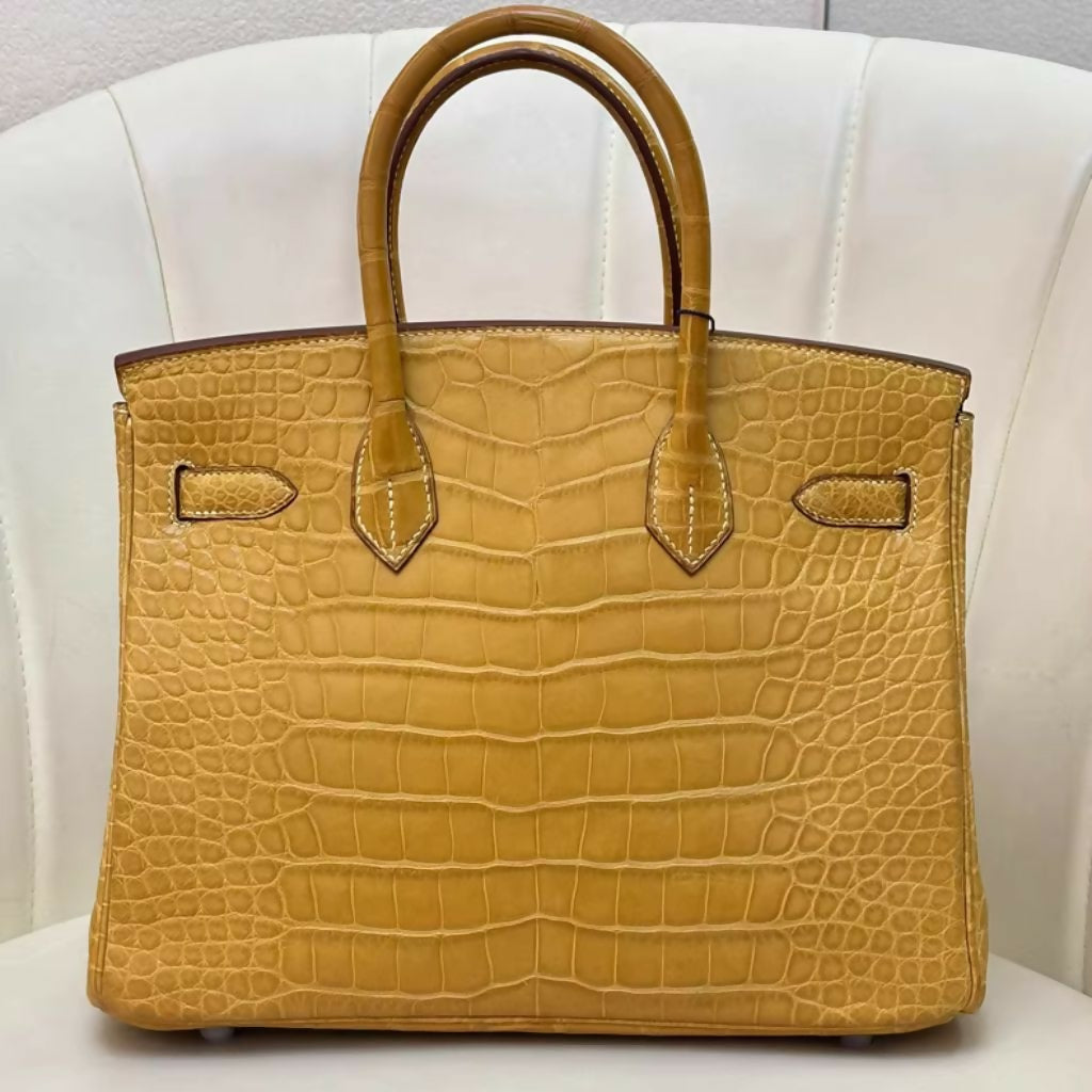 Hermès Birkin 30 Jaune Amber Yellow Matte Crocodile Palladium Hardware