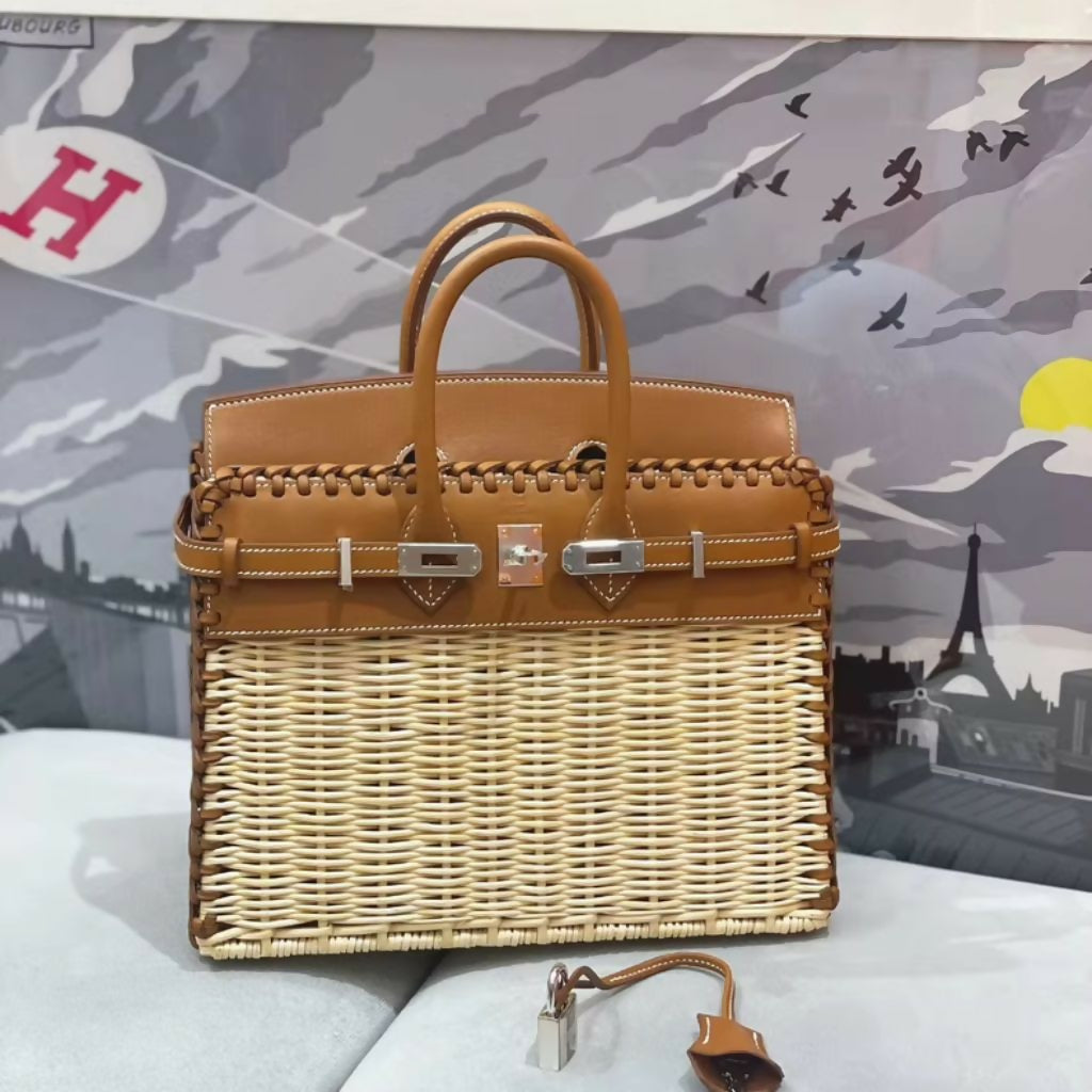 Hermès Birkin 25 Picnic Fauve Barenia Leather Osier Wicker Palladium Hardware