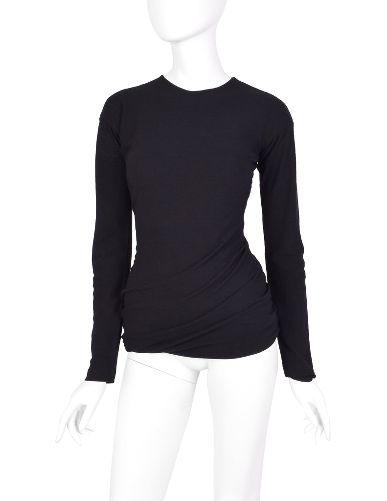 Romeo Gigli Vintage AW 1987 Black Stretch Twisted Bubble Hem Wool Top