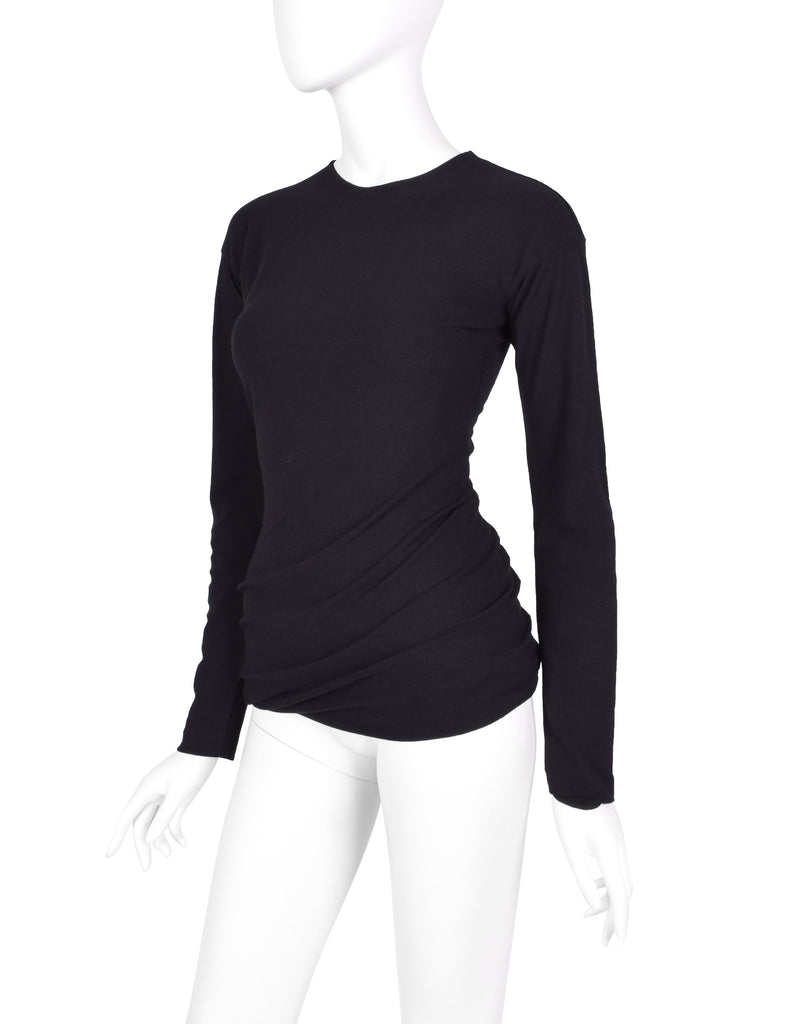 Romeo Gigli Vintage AW 1987 Black Stretch Twisted Bubble Hem Wool Top