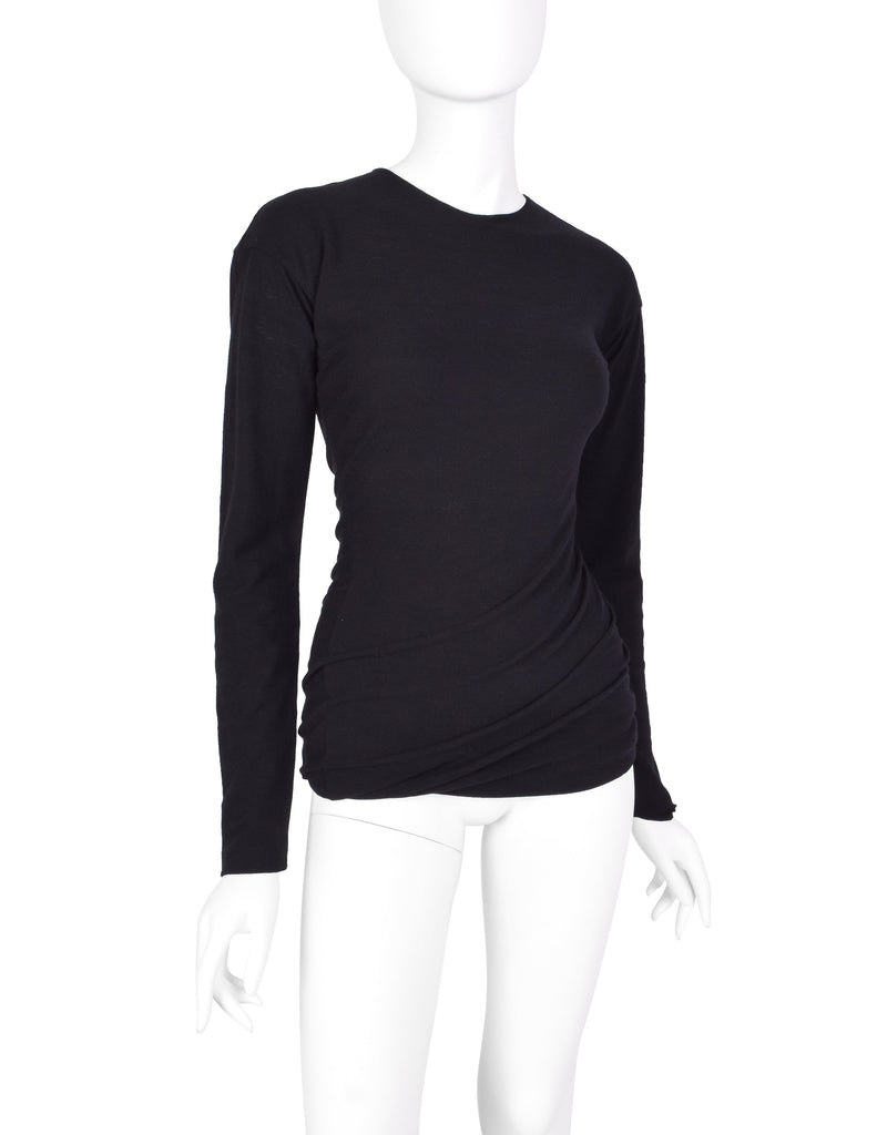 Romeo Gigli Vintage AW 1987 Black Stretch Twisted Bubble Hem Wool Top