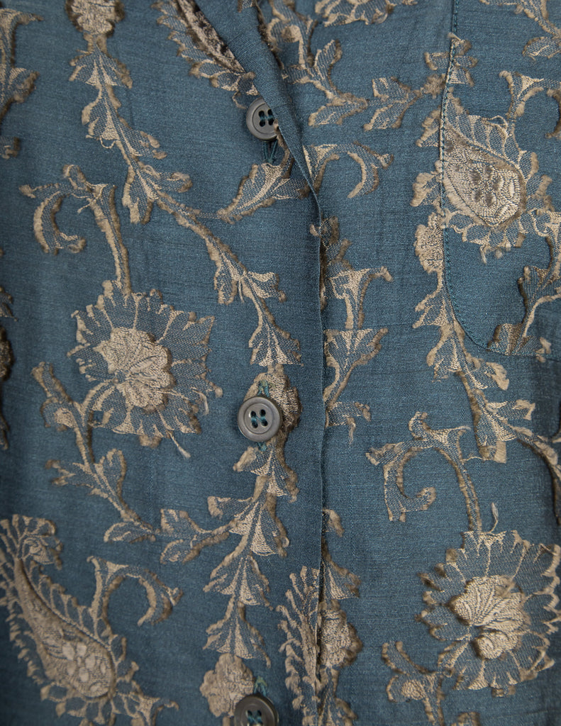 Romeo Gigli Vintage AW 1996 Blue Green Silk Jacquard Top