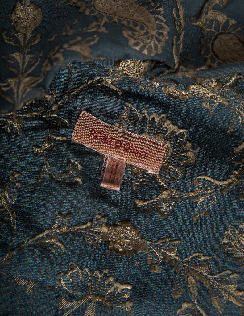 Romeo Gigli Vintage AW 1996 Blue Green Silk Jacquard Top