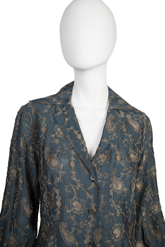 Romeo Gigli Vintage AW 1996 Blue Green Silk Jacquard Top