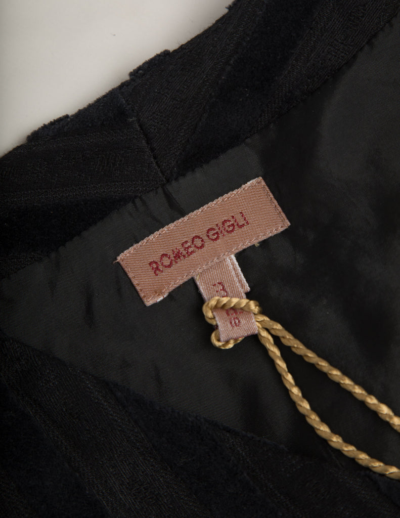 Romeo Gigli Vintage AW 1994 Black and Grey Velvet and Jacquard Golden Chain Fringe Cropped Vest