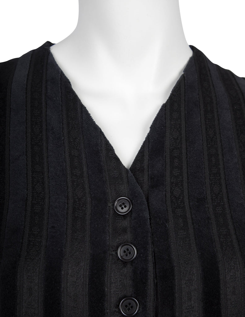 Romeo Gigli Vintage AW 1994 Black and Grey Velvet and Jacquard Golden Chain Fringe Cropped Vest