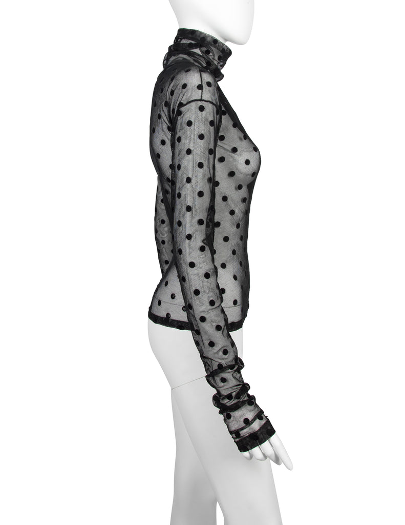 Romeo Gigli Vintage AW 1991 Sheer Black Stretch Mesh Polka Dot Top