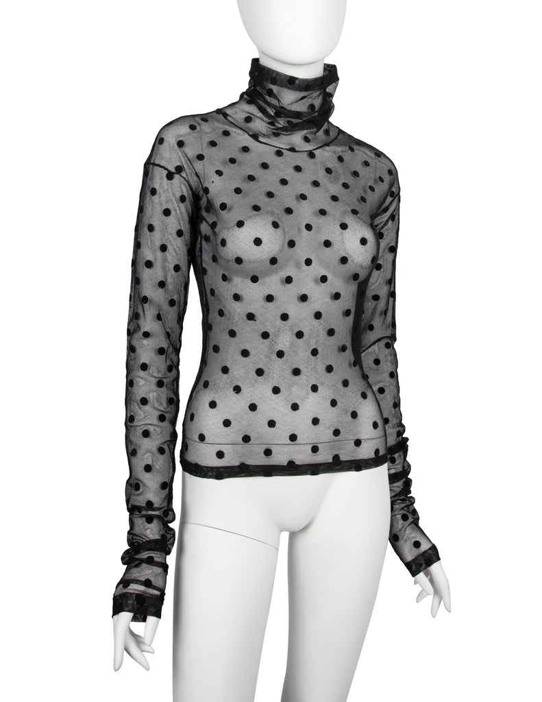 Romeo Gigli Vintage AW 1991 Sheer Black Stretch Mesh Polka Dot Top
