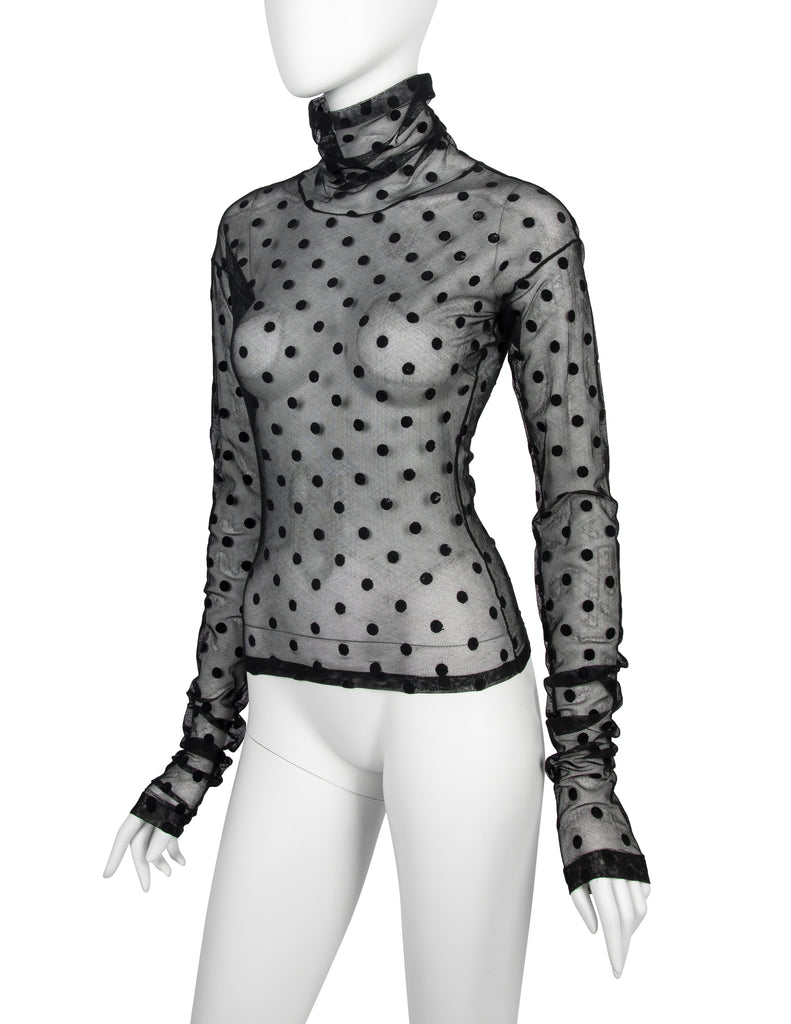 Romeo Gigli Vintage AW 1991 Sheer Black Stretch Mesh Polka Dot Top