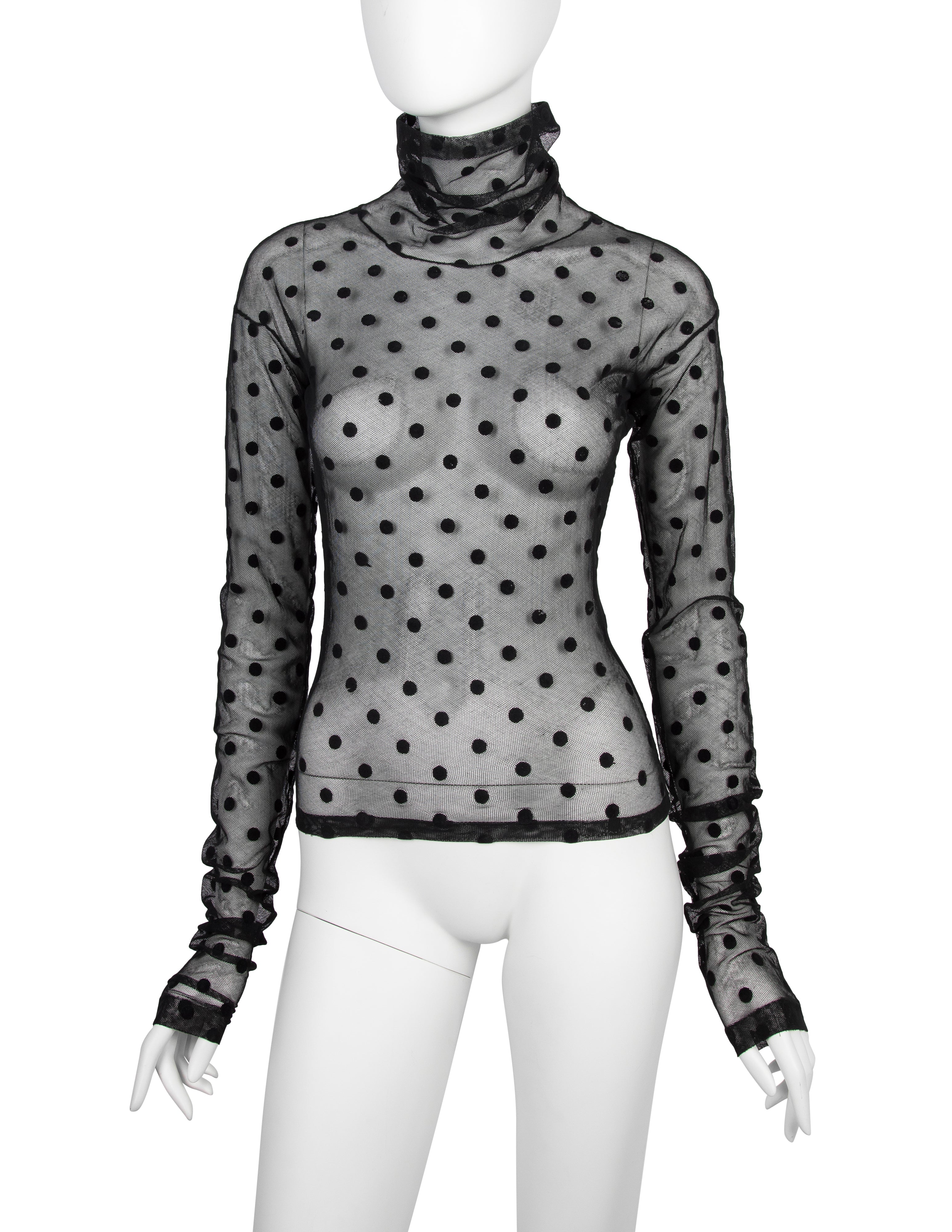 Romeo Gigli Vintage AW 1991 Sheer Black Stretch Mesh Polka Dot Top