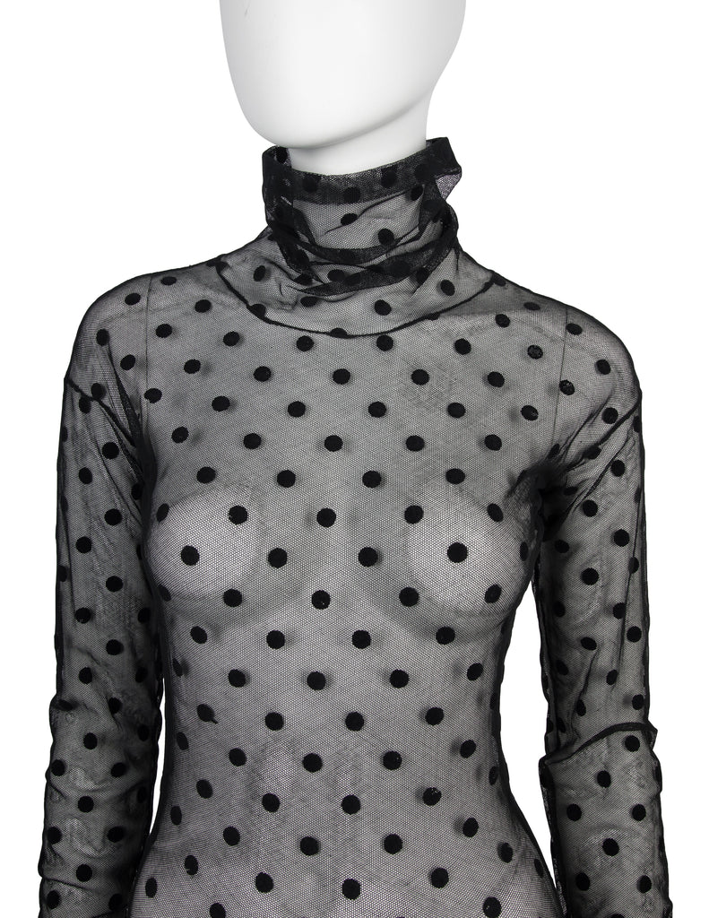 Romeo Gigli Vintage AW 1991 Sheer Black Stretch Mesh Polka Dot Top